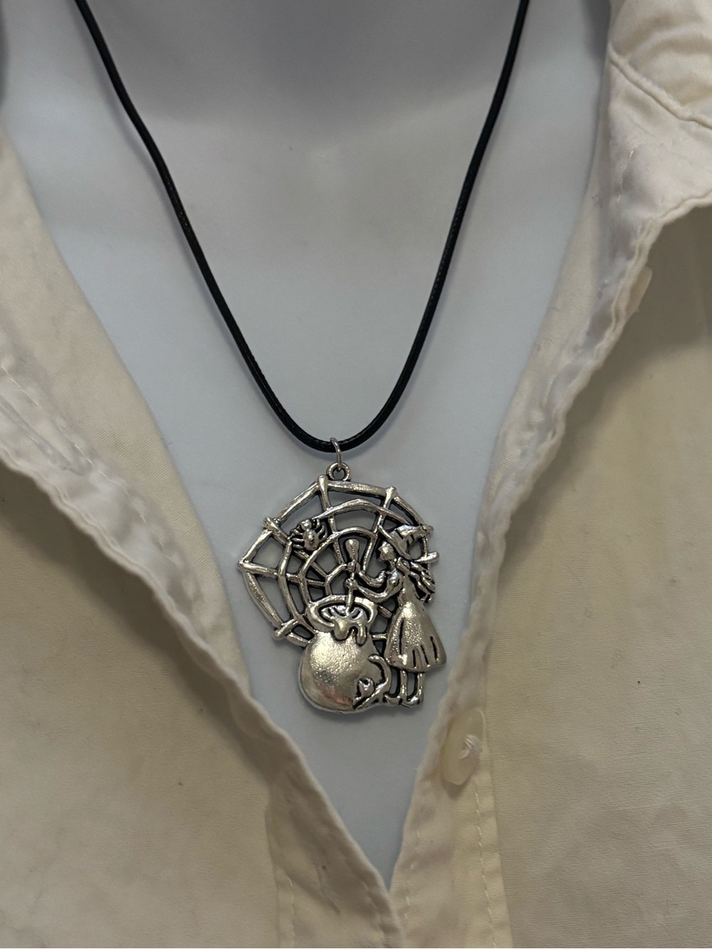 Silver Spider Web Pendant Necklace - Women Jewelry